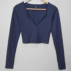 BDG Ribbed Long Sleeve Baby Tee Crop Top Gray Grunge Techwear Skater Indie